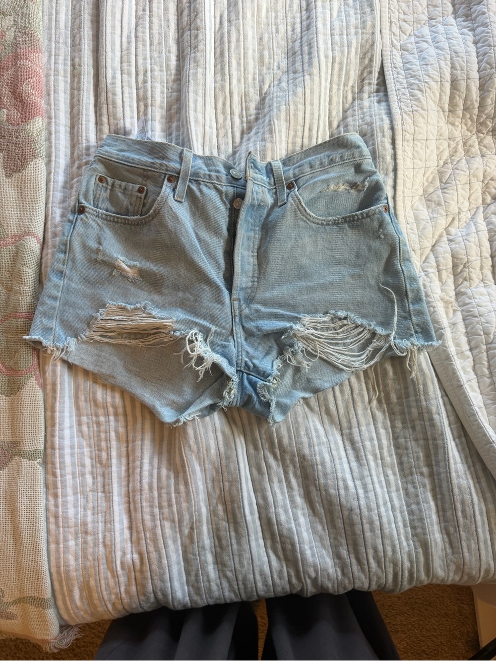Levi's Light Blue Ripped 501 Denim Shorts